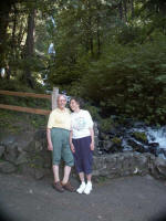 Mother & Daddy in front of the "tiered" falls on Wahkeena Creek�not a sheer drop, but the waters hurl themselves over a series of fantastic cascades down a steep declivity.