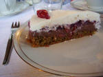 My mouth-watering portion of Elfriede's homemade southern German dessert, a scrumptious form of Schwarzw�lder Kirschtorte (Black Forest cherry torte).