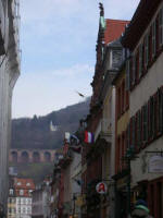 At the pedestrian zone end, just past Hotel zum Ritter (knight with plumed helmet silhouette, top right), a path leads up to the Heidelberg castle, one of the world�s most famous, dating from the 14th century. 